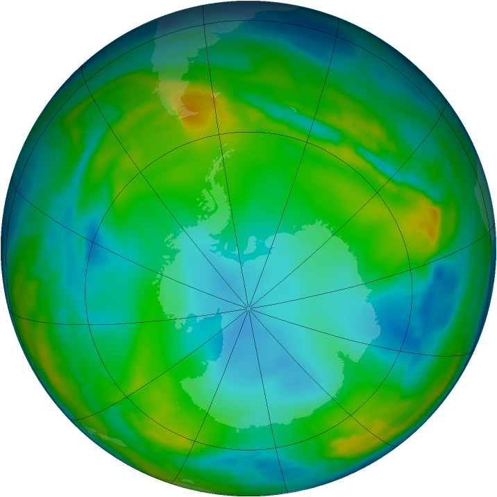 Antarctic ozone map for 17 July 2015